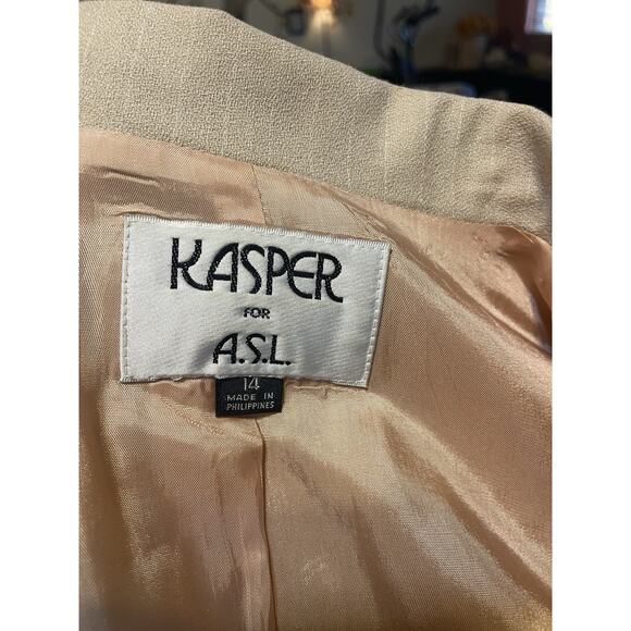 Vtg Kasper Pant Suit Women Sz 14 Beige Pinstripe Wide Leg Blazer Career Feminine - Picture 7 of 12
